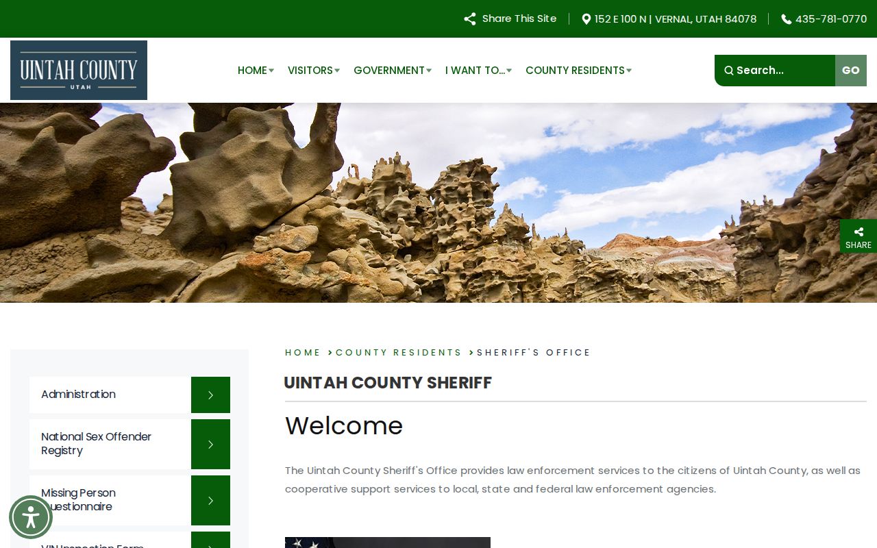 Uintah County Sheriff operating authority for jail release records