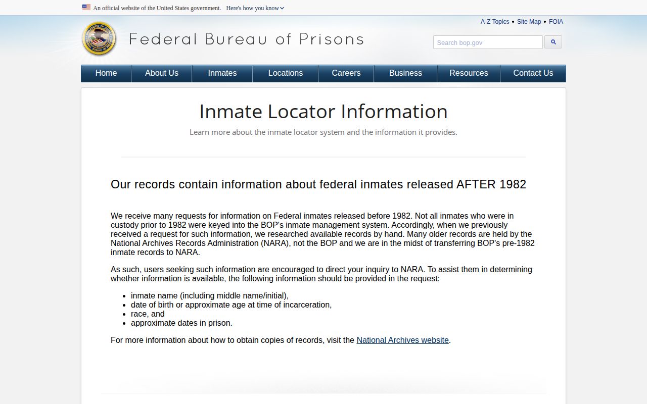 Federal BOP released inmate record explanation for Uintah County searches