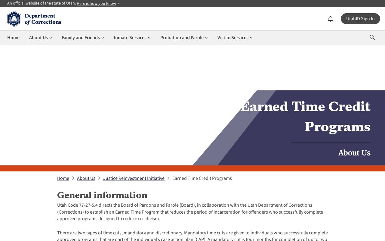 Uintah County projected release date earned-time program