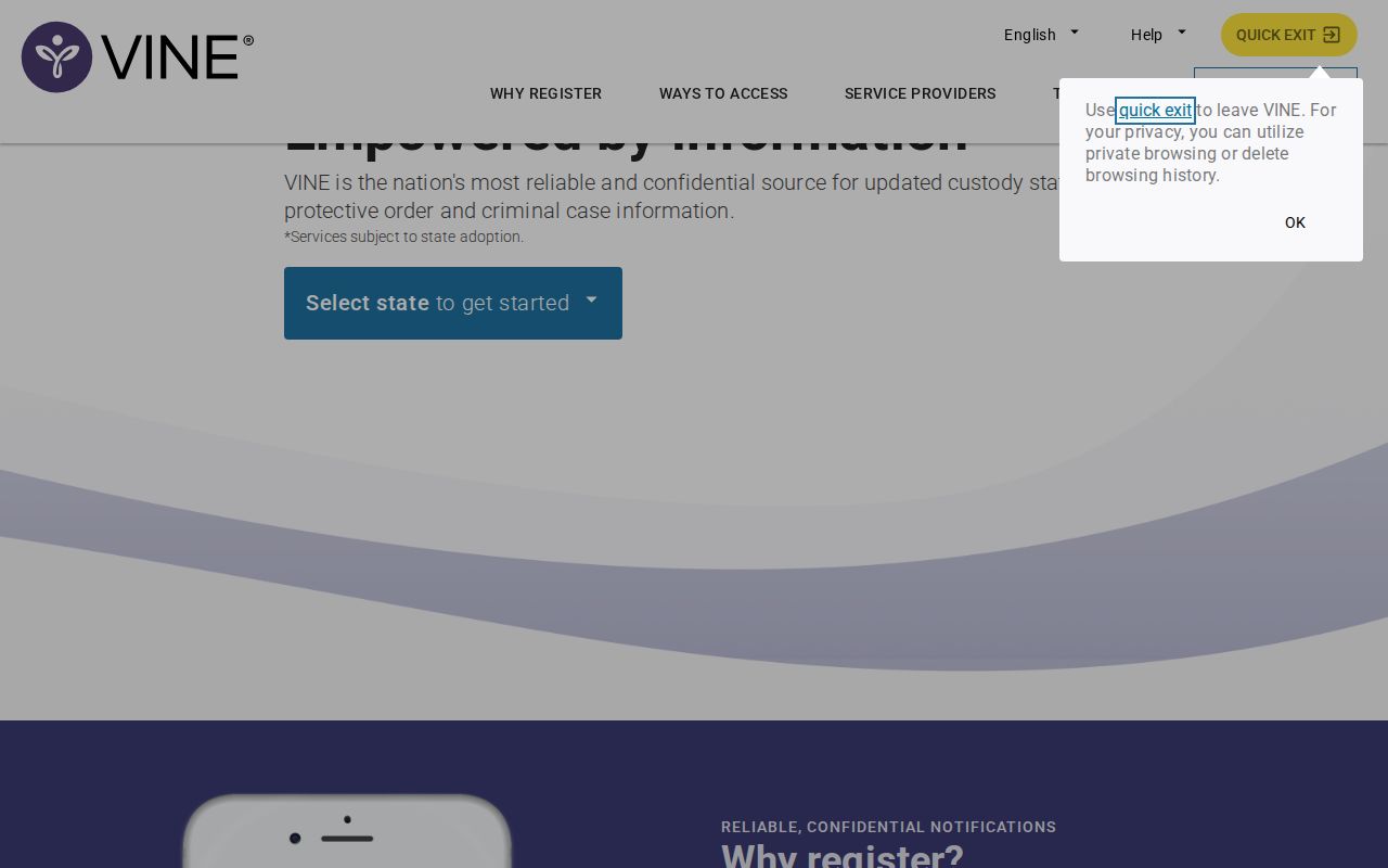 Uintah County VINE inmate check using the VINELink state and person search